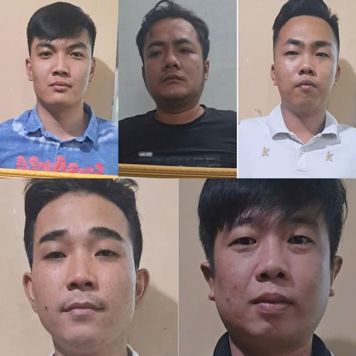 5 trong 11 người bị công an tạm giữ. (Ảnh Công an Tiền Giang)