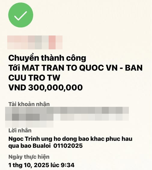 Choáng số tiền Mỹ Tâm Ngọc Trinh ủng hộ bà con chịu ảnh hưởng bão số 10