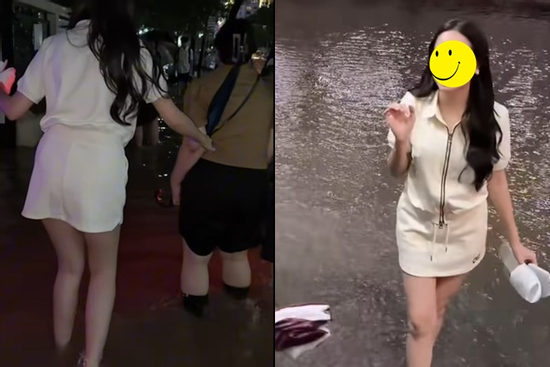 'Dở khóc dở cười' Hoa hậu Vbiz bì bõm lội nước giữa Hà Nội, vóc dáng cam thường gây sốt!