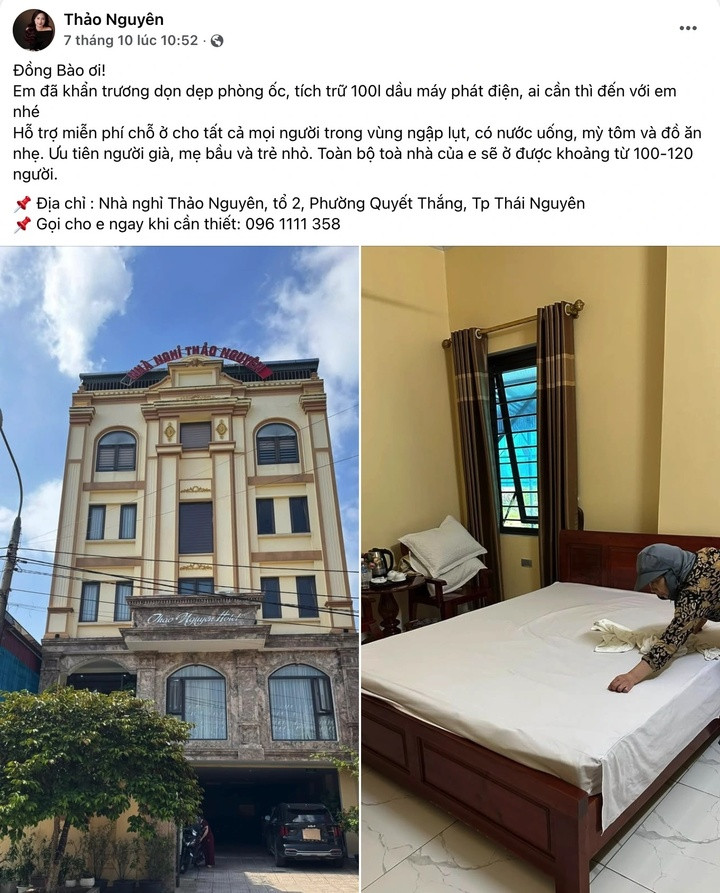 Chủ khách sạn đăng bài để người dân biết, liên hệ nếu cần chỗ ở. (Ảnh: FBNV)