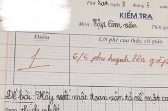 Bài văn tả chó của học sinh lớp 3 bị cô giáo cho 1 điểm, mời phụ huynh lên gặp, dân mạng đọc rồi tranh cãi ầm ĩ