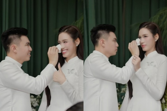 Cô dâu Đỗ Thị Hà được chồng đại gia chăm sóc tận tình ở đám hỏi