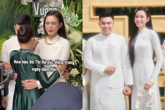 Cô dâu Đỗ Thị Hà không cầm được nước mắt khi được mẹ trao vàng cưới