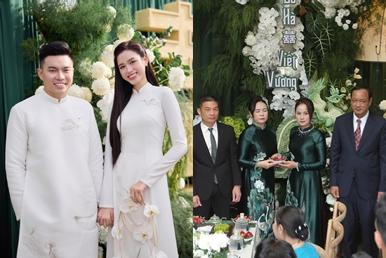 Ý nghĩa đặc biệt bộ áo dài đắt đỏ của Hoa hậu Đỗ Hà và ông xã đại gia trong ngày vui