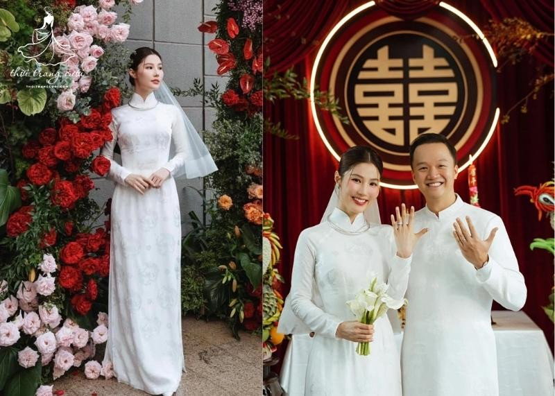 Ý nghĩa đặc biệt bộ áo dài đắt đỏ của Hoa hậu Đỗ Hà và ông xã đại gia trong ngày vui
