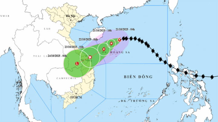 Bản đồ dự báo đường đi, khu vực ảnh hưởng của bão số 12 Fengshen. (Nguồn: NCHMF)