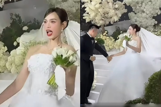 Đỗ Thị Hà hốt hoảng vì gặp sự cố trên lễ đường, phản ứng của chồng đại gia gây chú ý