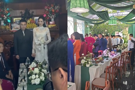 Lộ clip Hoa hậu Đỗ Hà và chú rể Viết Vương làm lễ gia tiên, khung cảnh nhà thờ gây chú ý