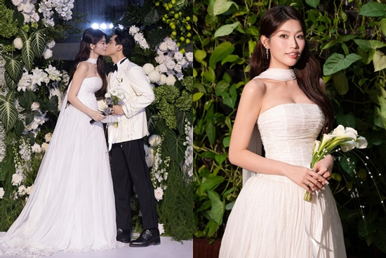 Á hậu Quỳnh Châu lộ vòng 2 lùm lùm trong đám cưới, nghi có tin vui