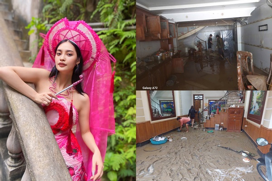 Sốc cảnh tượng hoang tàn trong nhà Hoa hậu Nông Thúy Hằng sau bão số 10