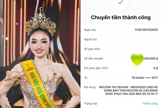 Giữa liên tiếp thị phi, Hoa hậu Yến Nhi chi lớn ủng hộ người dân chịu ảnh hưởng bão lũ