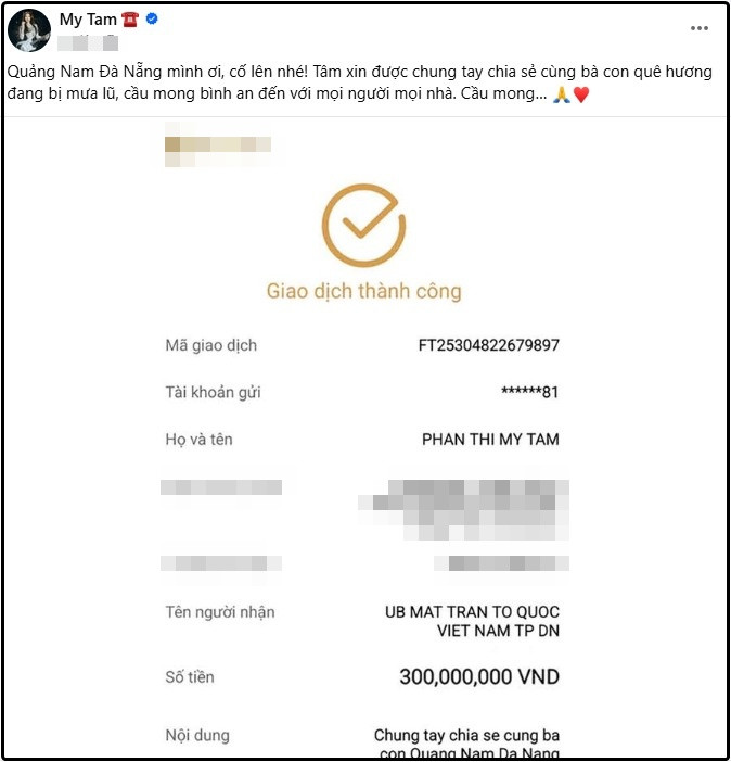 Mỹ Tâm tiếp tục ủng hộ tổng cộng số tiền từ thiện khiến ai cũng nể phục