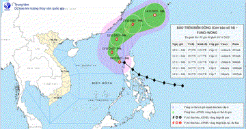 Bão Fung-Wong vào Biển Đông trở thành bão số 14, bắt đầu đổi hướng liên tục