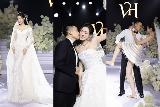 Cận cảnh 4 bộ váy cưới xa xỉ Hoa hậu Đỗ Thị Hà diện trong đám cưới ở Hà Nội