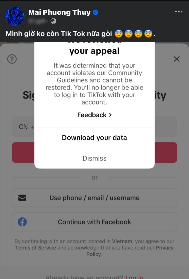 Mai Phương Thúy mất TikTok Ai giả mạo tôi lại còn báo tôi vi phạm nữa