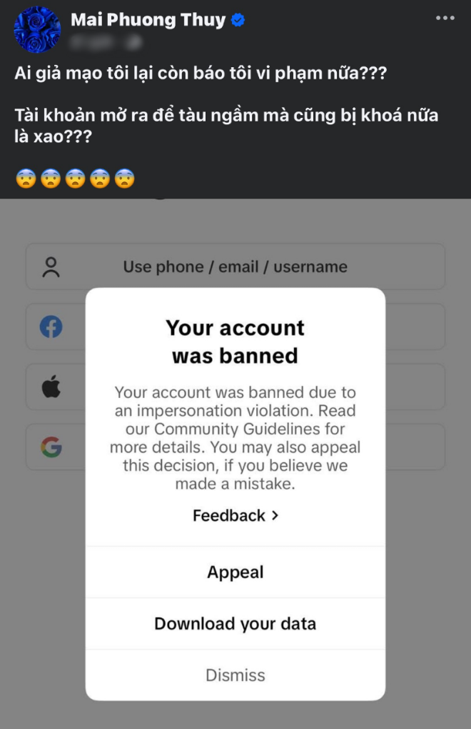 Mai Phương Thúy mất TikTok Ai giả mạo tôi lại còn báo tôi vi phạm nữa