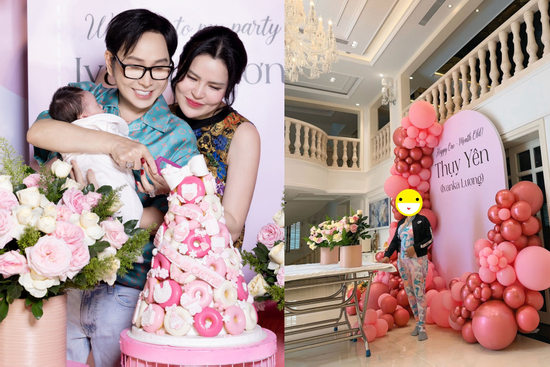 Vợ chồng Hoa hậu Phương Lê mừng đầy tháng con gái, hiếm hoi tiết lộ biệt thự 200 tỉ