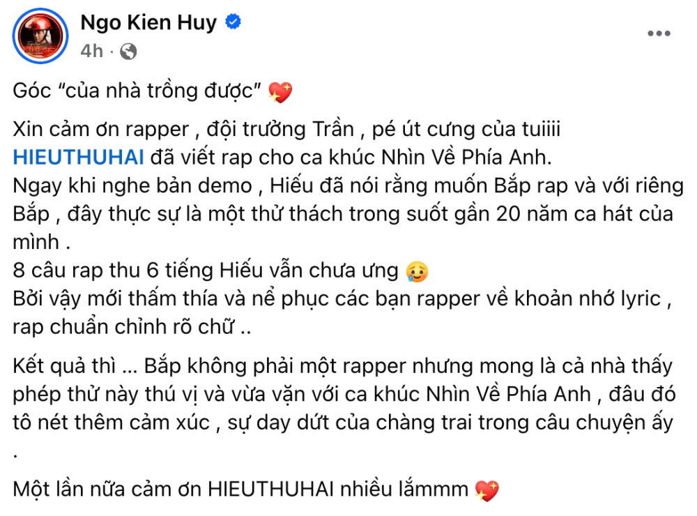Ngô Kiến Huy thu 8 câu rap mất 6 tiếng khiến 1 quán quân không ưng