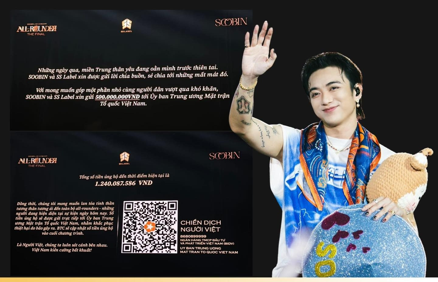 Soobin Hoàng Sơn ủng hộ 125 tỷ đồng ngay tại concert