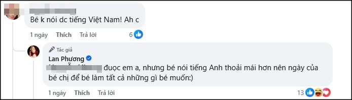 Lan Phương phản hồi việc con gái không biết nói tiếng Việt