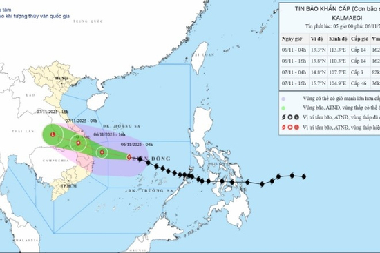 Bão số 13 Kalmaegi vẫn mạnh cấp 14, giật cấp 17, cách Quy Nhơn 310km