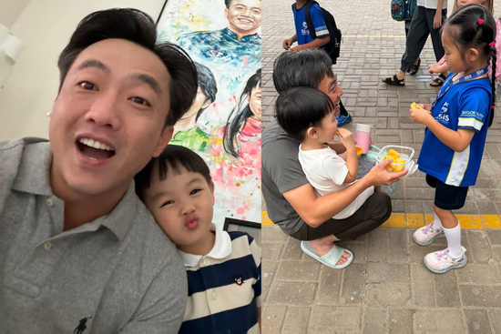 Cường Đô La tóc bạc trắng, giản dị đưa đón các con đi học