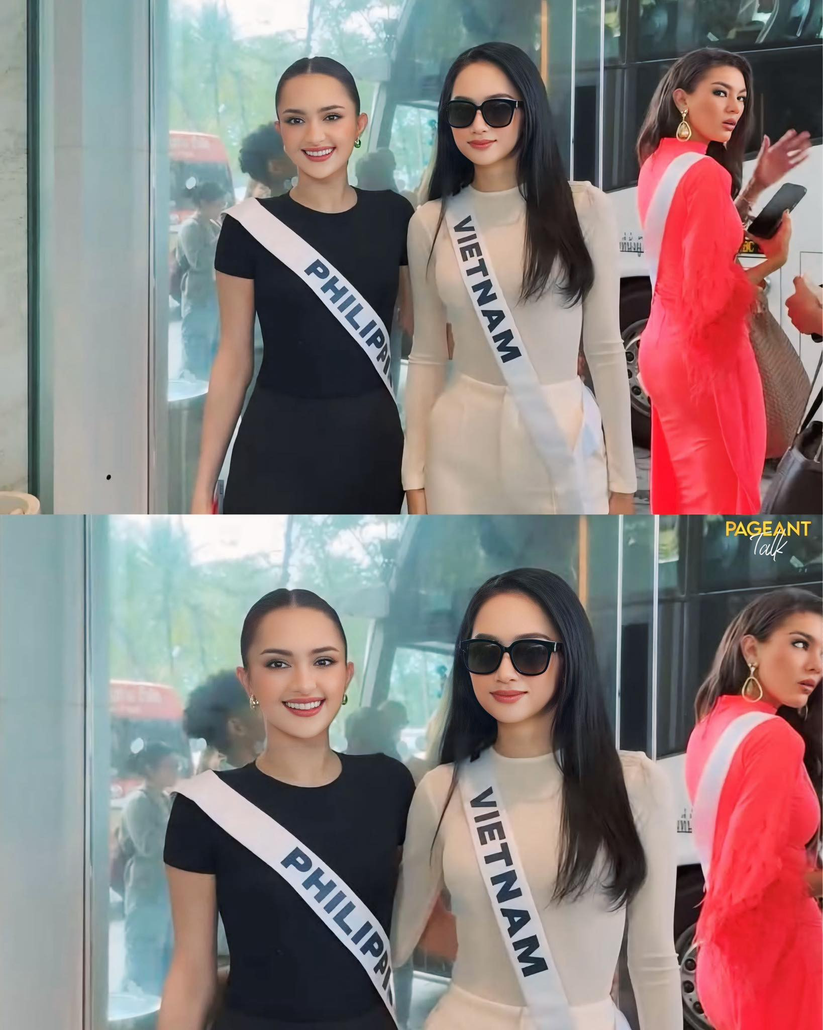 1 thí sinh Miss Universe nhìn như song sinh với Hương Giang khung hình chung gây lú