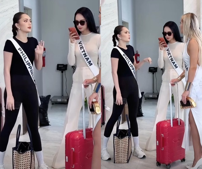 1 thí sinh Miss Universe nhìn như song sinh với Hương Giang khung hình chung gây lú