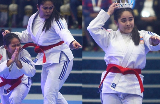 VĐV Thái Lan mang cả 'vương miện hoa hậu' lên sàn võ SEA Games, giành HCV sau pha 'ưu ái' của BTC