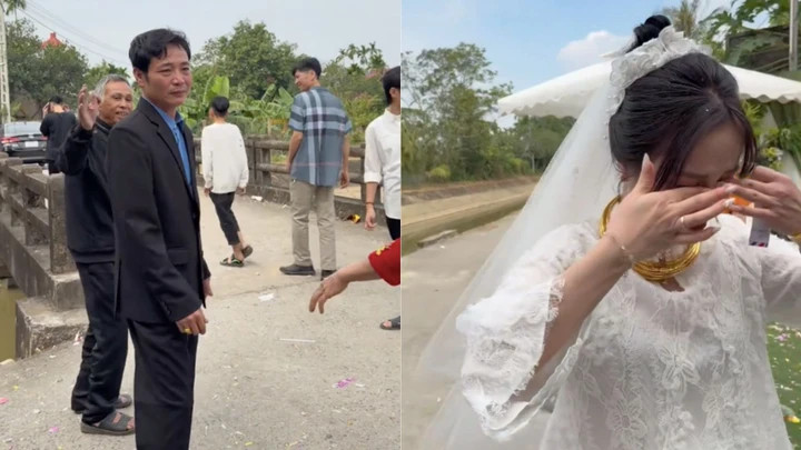 Giây phút cha tạm biệt con gái về nhà chồng khiến dân mạng không khỏi xúc động. (Ảnh chụp màn hình)
