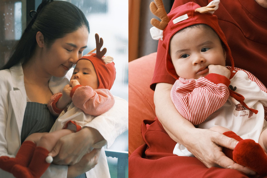 Quý tử 4 tháng tuổi nhà Hoa hậu Ngọc Hân đón Giáng sinh đầu tiên, ngoại hình cực yêu