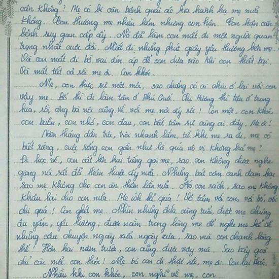 Bức thư nữ sinh lớp 9 ở Nghệ An gửi mẹ khiến ngàn người rơi nước mắt