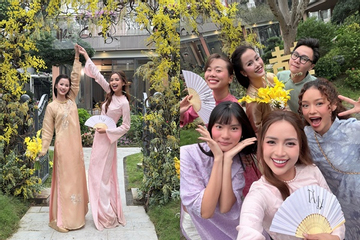 Hội bạn thân diện áo dài đưa Á hậu Hương Ly về nhà chồng, lộ luôn dinh cơ hoành tráng nhà chú rể