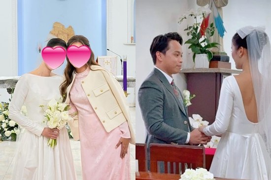 Á hậu nổi tiếng Vbiz và ông xã doanh nhân làm lễ thề nguyện ở nhà thờ