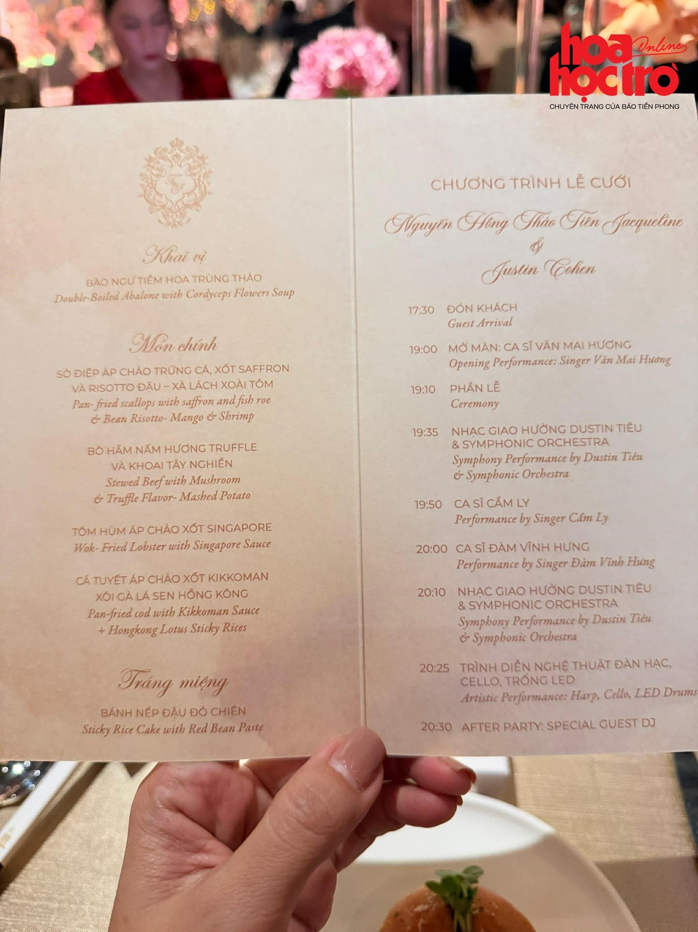 Thực đơn trong đám cưới Tiên Nguyễn đọc menu đã thấy siêu đắt tiền