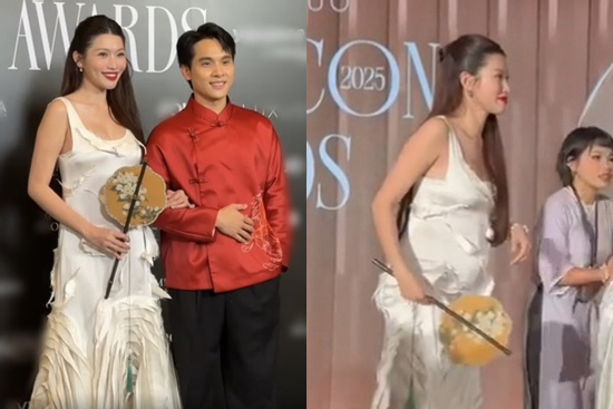 Á hậu Quỳnh Châu lộ bụng to lùm lùm cỡ 5 tháng khi đi sự kiện