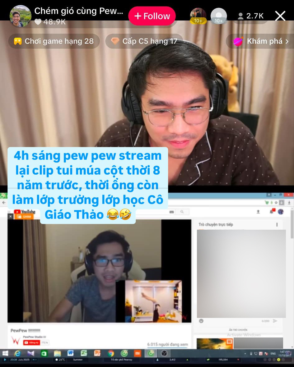 PewPew bất ngờ re-stream một đoạn live ngày xưa của anh khi xem một hot girl trình diễn múa cột