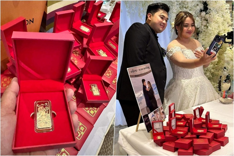 Cp vợ chồng quyết định tặng mỗi khách mời một miếng vàng.