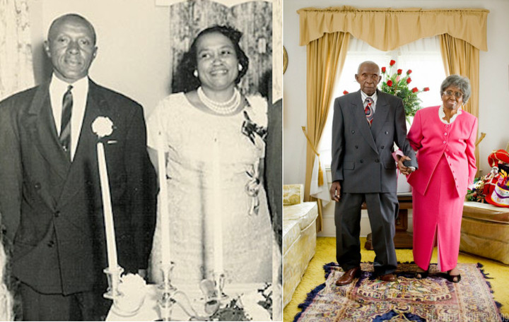 Vợ chồng Herbert và Zelmyra Fisher vào ngày cưới năm 1924 và ngày xác nhận kỷ lục năm 2010. (Ảnh: The Standard News)