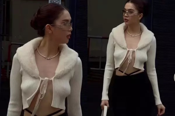 Ngọc Trinh gây sốt với chiếc áo 5cm tí hon lộ vòng 1 phẳng lì