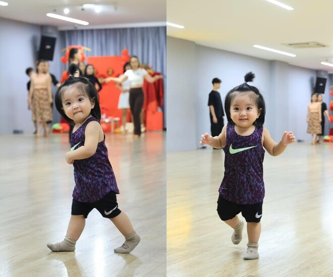 Con gái Khánh Thi  Phan Hiển mới 1 tuổi đã ra dáng kiện tướng dancesport cử chỉ như bà cụ non