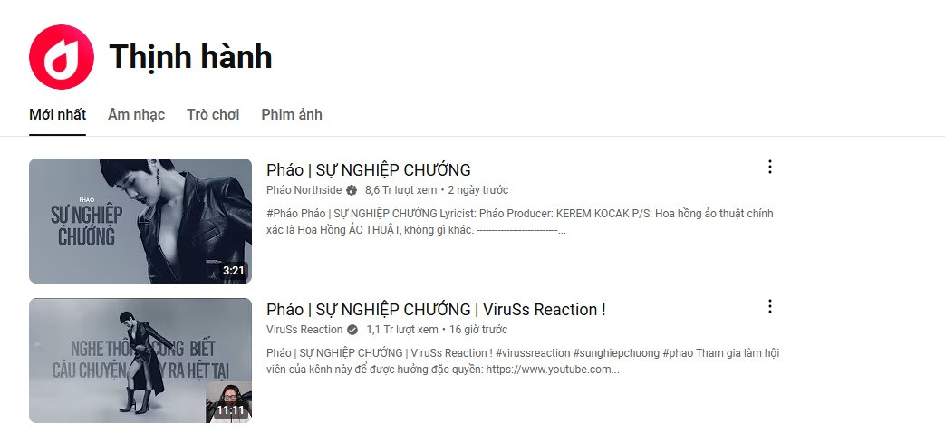 Pháo thống trị Youtube nhờ MV đá xéo VirusS reaction nối gót theo sau