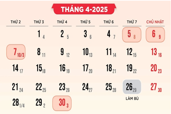 Tháng 4 tới, người lao động chuẩn bị đón các kỳ nghỉ lễ đến 8 ngày