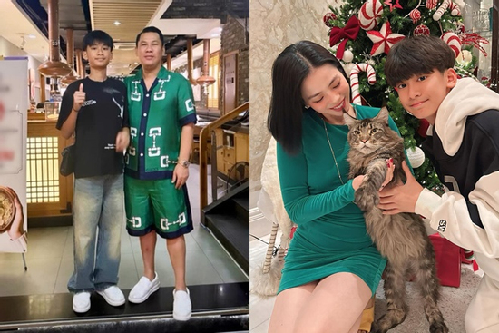 Chồng cũ đại gia của Lệ Quyên khoe vẻ phong độ bên con trai cao 'khủng' ở tuổi 14
