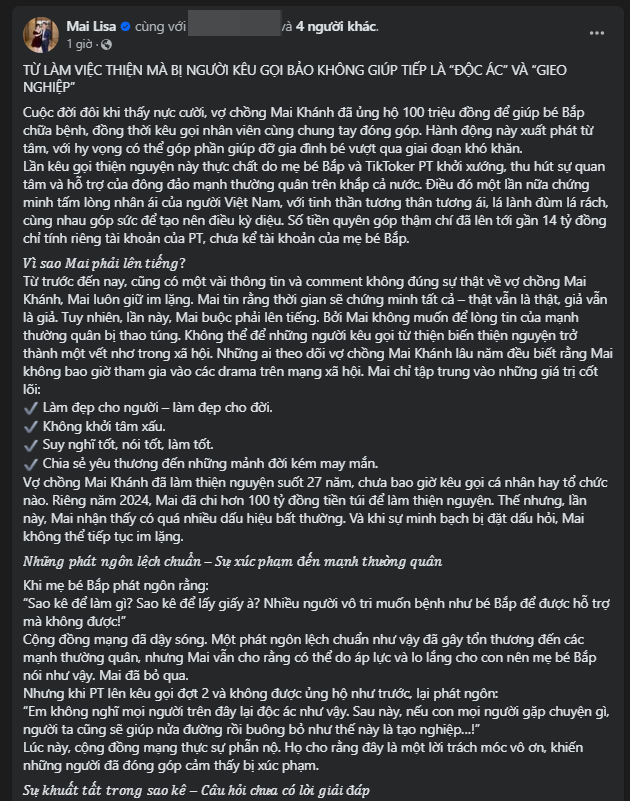 CĂNG Doanh nhân Mailisa không muốn bị lừa dối sẵn sàng hỗ trợ mẹ Bắp sao kê từ thiện