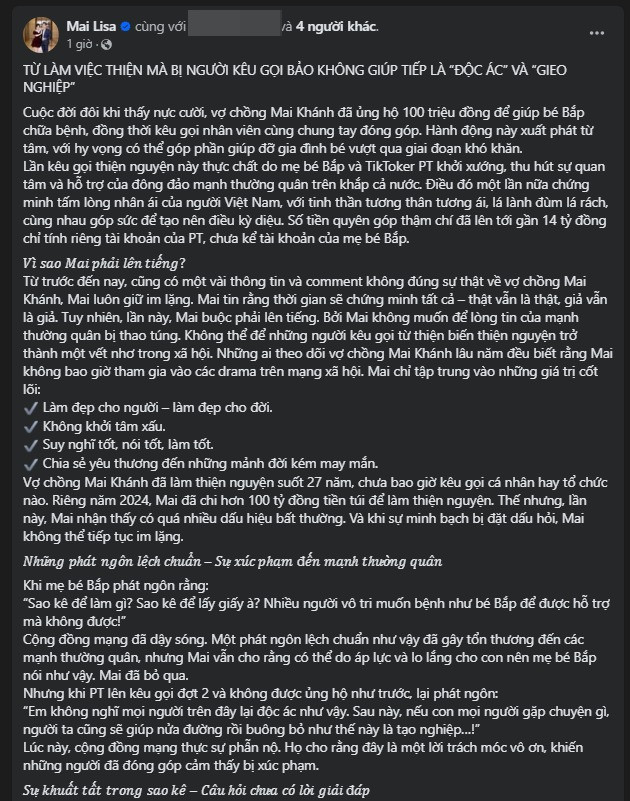 CEO Mailisa quyết dí đến cùng chuyện sao kê vụ bé Bắp cần phải minh bạch