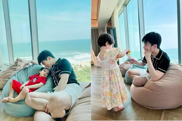 Con trai bầu Hiển lộ ảnh ở nhà chăm con khác hẳn khi lên đồ làm chủ tịch