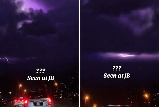 Sét lóe sáng giữa bầu trời màu tím ngắt khiến người dân hoảng sợ