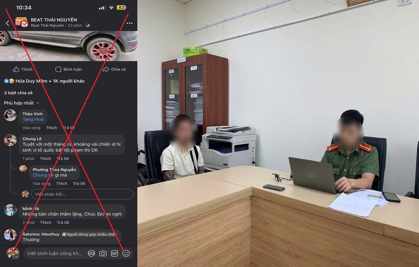 Công an tỉnh Thái Nguyên mời một người lên làm việc liên quan bình luận với nội dung xấu độc trên mạng xã hội. (Ảnh: Tiền phong)