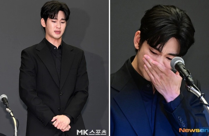 Kim Soo Hyun khóc tại họp báo ngày 31/3, phủ nhận cáo buộc hẹn hò Kim Sae Ron khi chưa đủ.